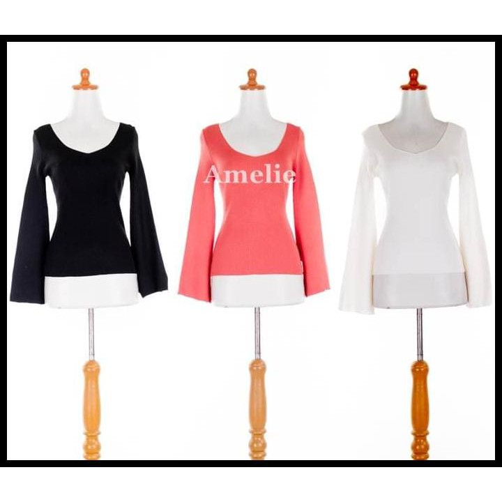 BAJU ATASAN RAJUT BLOUSE WANITA KOREA IMPORT HITAM PUTIH ORANGE BLACK