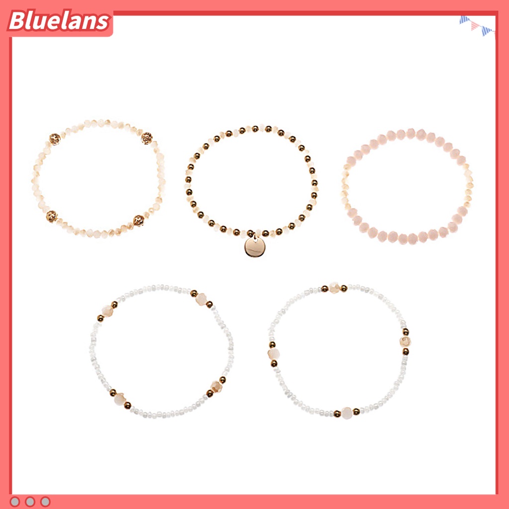 5 Pcs Gelang Elastis Bahan Alloy Warna Gold Silver Untuk Wanita