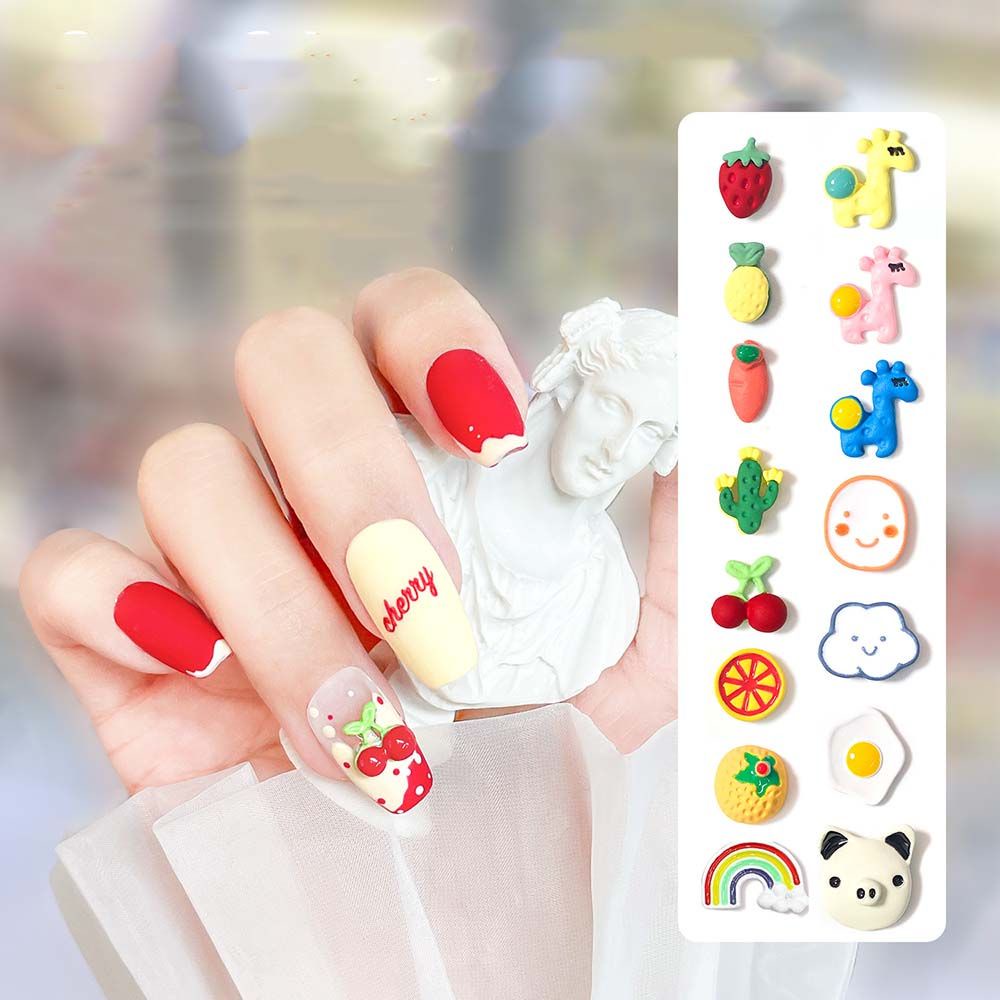 MXBEAUTY Lovely Fruit Nail Art Jewelry Cute DIY Nail Art Tool 3D Nail Art Decoration Smiley Face Strawberry Cactus Summer Cartoon Giraffe Manicure Accessories