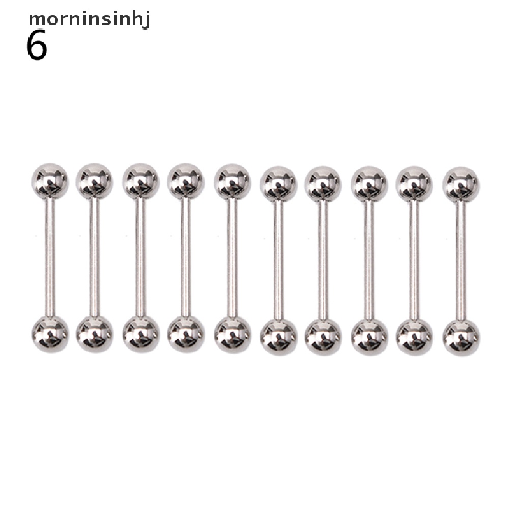 Mornin 10pcs Anting Tindik Lidahputingtubuh Bentuk Barbell Bahan Stainless Steel