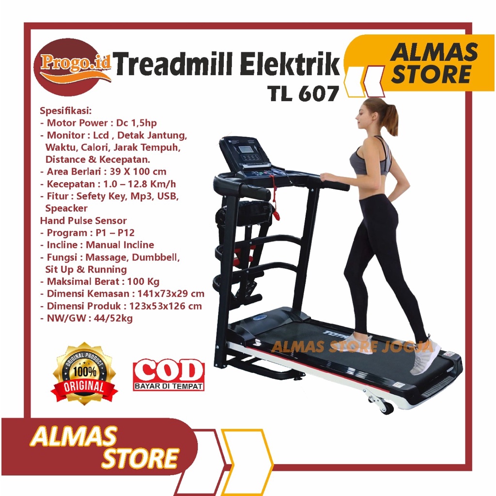 Jual Alat Fitness Treadmill Elektrik Tl 607 Motor 1 5hp Treadmil