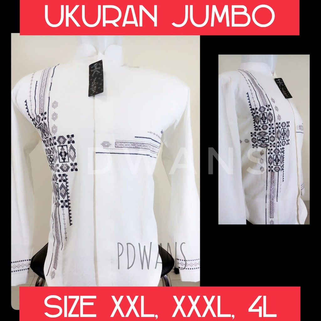 BAJU KOKO Ukuran JUMBO BIG SIZE Lengan Panjang Putih Bordir - JUMBOALSPG14