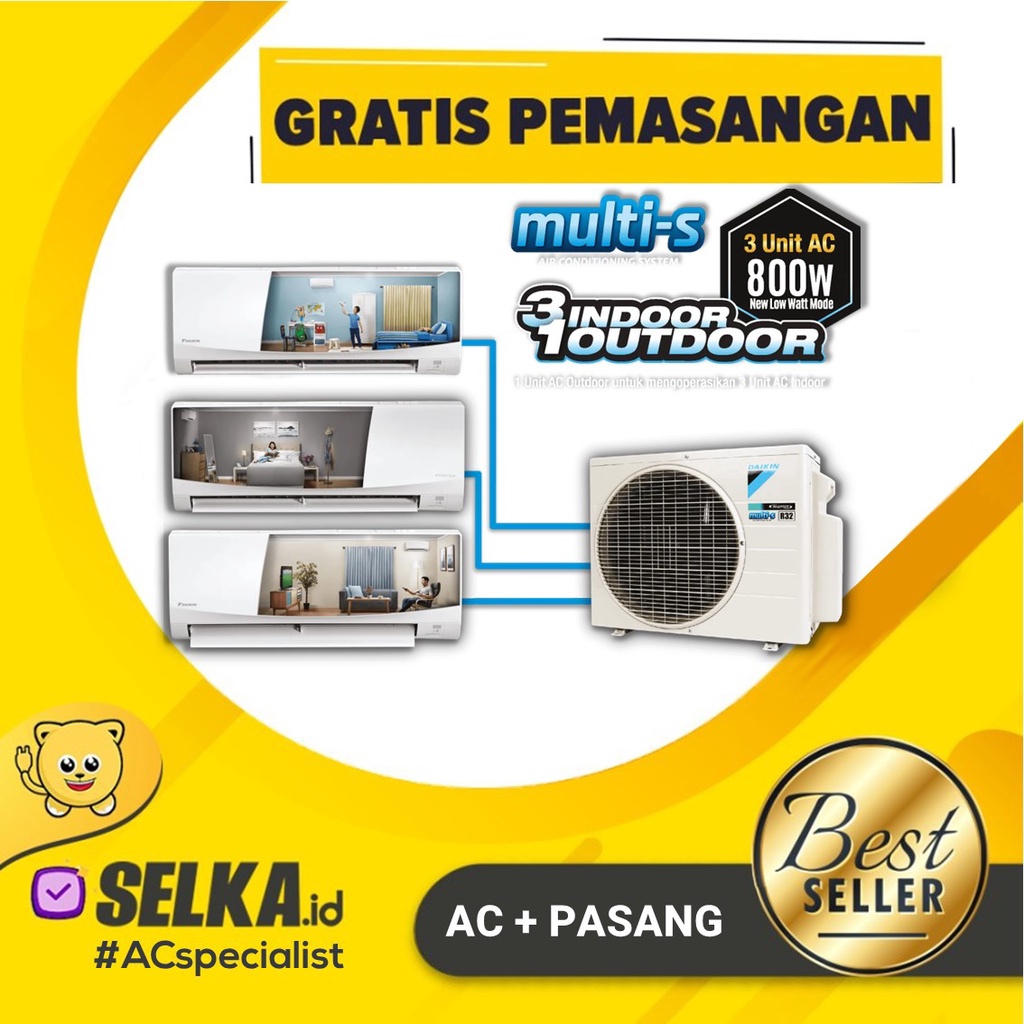 Daikin MKC50RVM4 AC Multi Split + PASANG 3 KONEKSI INVERTER 1/2 PK + 1/2 PK + 1/2 PK