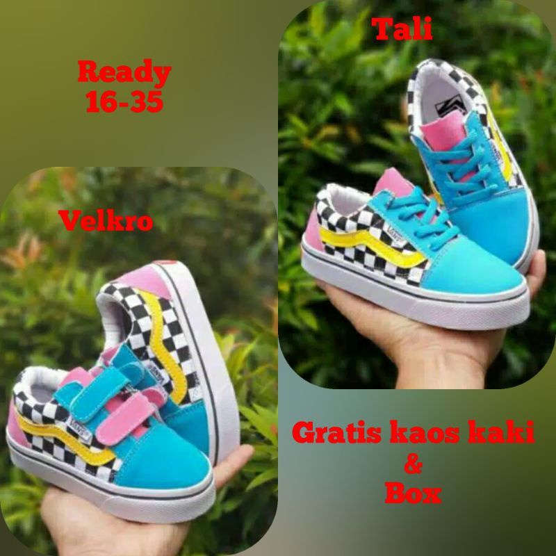 Sepatu Anak Perempuan Vans Old Skool Toska Ping Combinasi Sepat sneaker Anak Cewek Import Terbaru