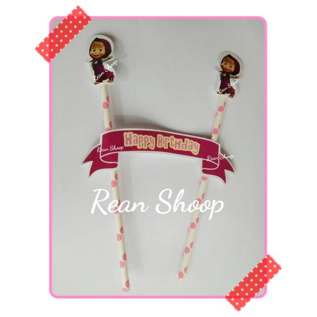 toper topper hiasan tusukan kue cake ulang tahun happy birthday karakter masha marsha and the bear