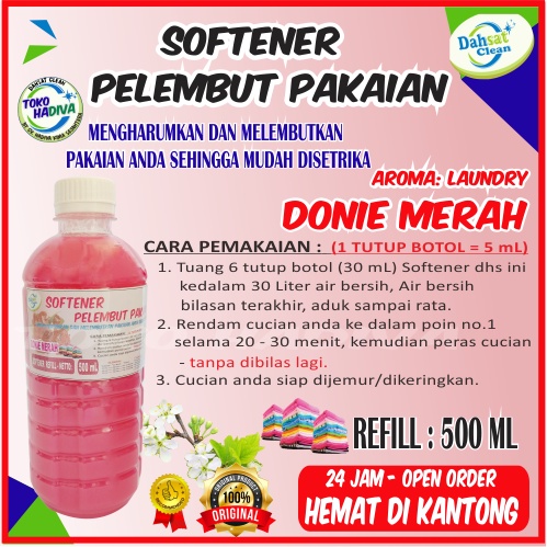 (DONie MERAH) SOFTENER PELEMBUT DAN PEWANGI PAKAIAN 500 ML DHS MEMBUAT PAKAIAN LEMBUT - MUDAH DISETRIKA