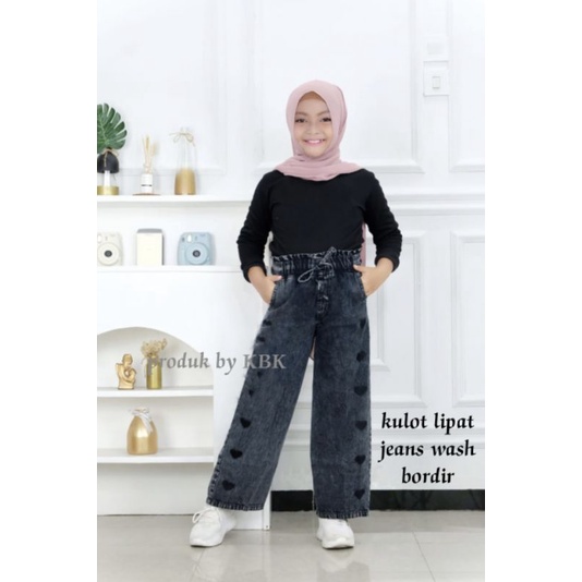 KULOT PANJANG ANAK PEREMPUAN//CELANA JEANS BORDIR USIA 7 SAMPAI 12TAHUN