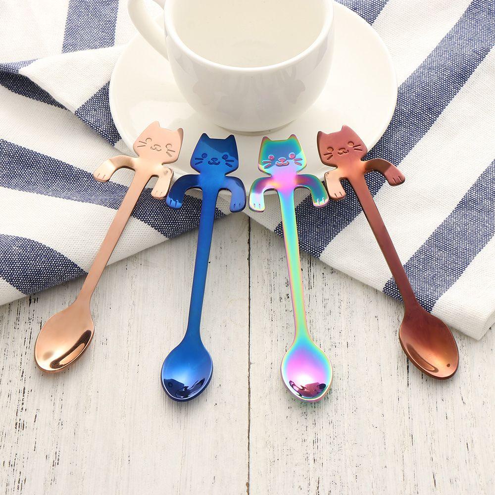 Solighter 1/2pcs Sendok Kucing Lucu Home Living Flatware Dinnerware Gagang Panjang