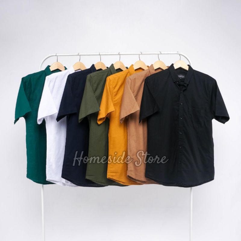 HOMESIDE Kemeja Polos Pria Lengan Pendek Hem Casual Slimfit