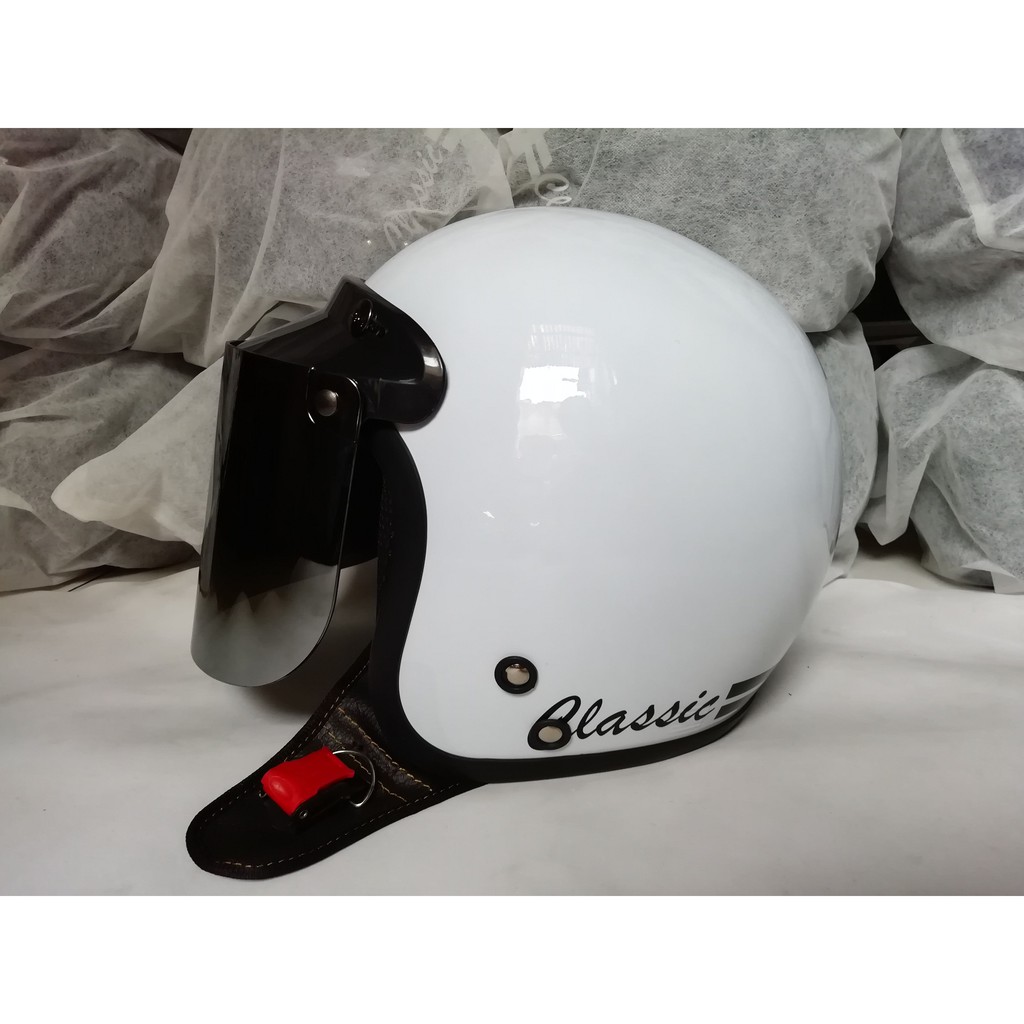 Helm Bogo Classic Dewasa Warna Putih Kaca Datar Silver Shopee Indonesia