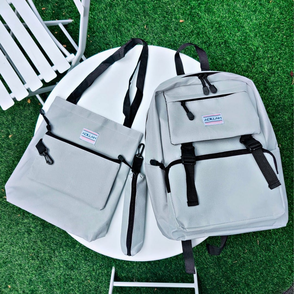 5.5  Sale AMANDA SET BAG 4 IN 1 / TAS SEKOLAH / TAS SATU SET / GOOD QWALITY-LIGHT GRAY