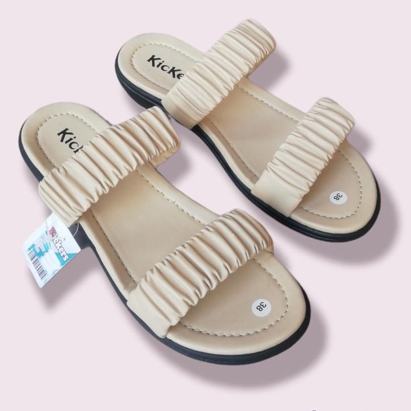 LANGSUNG ATC.. Sandal Wanita Kickers Slop Kerut | Sandal Wanita Teplek Kickers | Kickers Sandal Wani