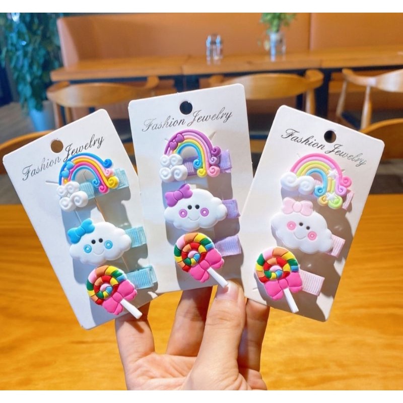 Pita Jepit Rambut Anak 1 Set isi 3pcs Rainbow Cloud Lollipop