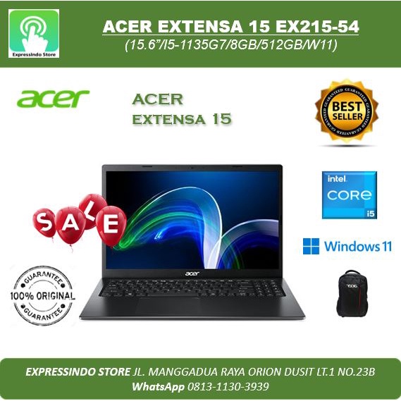 ACER LAPTOP EXTENSA 15 EX215-54 (15.6”/I5-1135G7/8GB/512GB/W11)