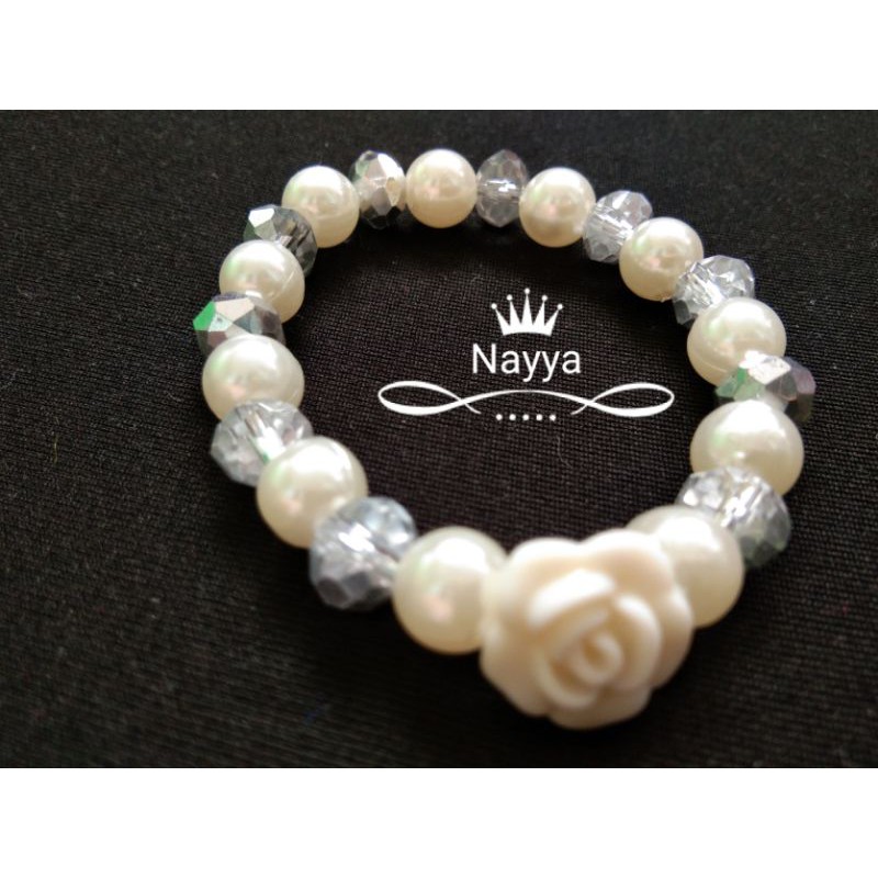 gelang imitasi anak perempuan mutiara sintetis kristal putih 2
