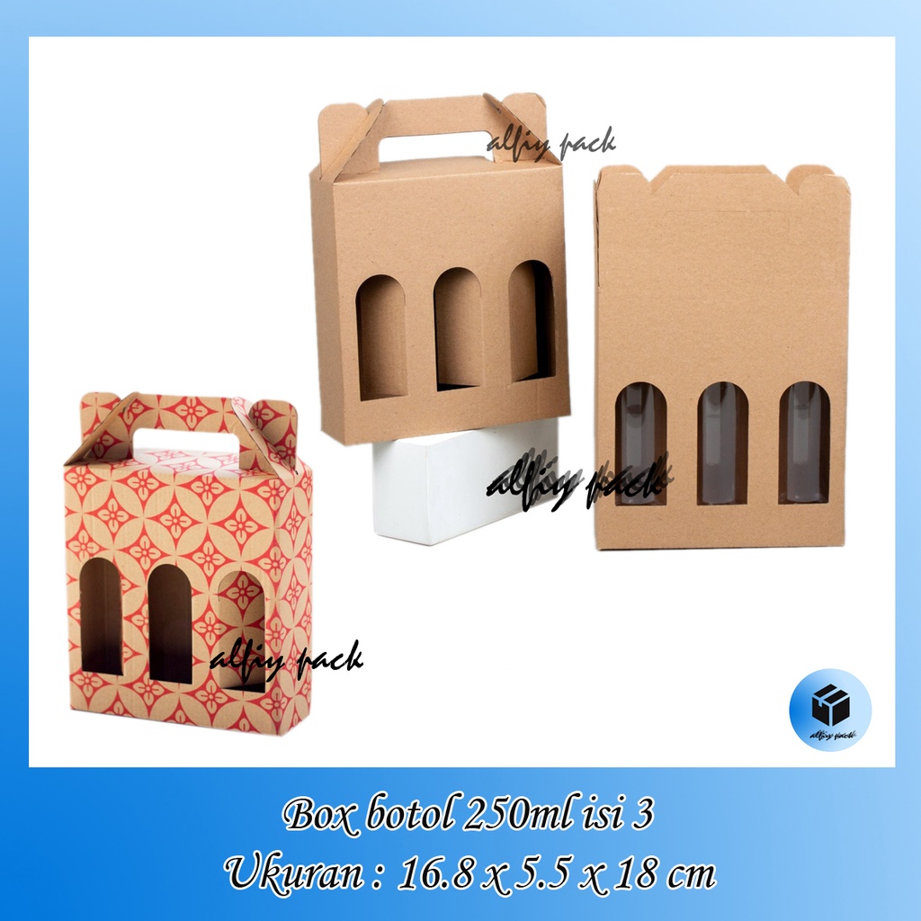 

1pack isi 10pcs KARDUS JINJING BOTOL ISI 3 x 250ml KEMASAN PARCEL MINUMAN BOTTLE BOX SOFT DRINK DUS PARCEL LEBARAN / NATAL / IMLEK / IDUL FITRI PACKAGING