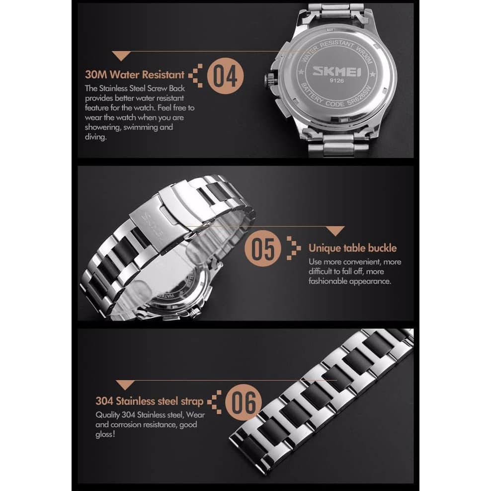 Jam Tangan Cowok / Jam Tangan Pria Original Elegan SKMEI 9126 Biru Formal Rantai Anti Air Terbaru