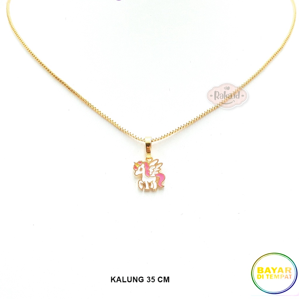 Kalung Anak Rantai Italy Motif Unicorn Sayap Putih Perhiasan Cantik Anak Lapis Emas 18k 824