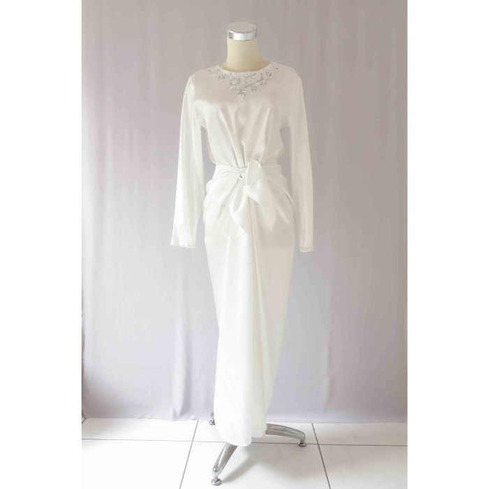 TERBARU        Kaftan Ikat Tangan Panjang Satin, Putih