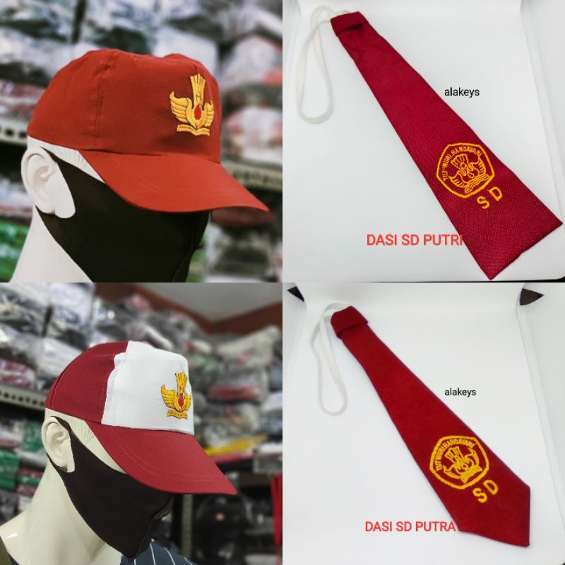 TOPI DAN DASI SD BORDIR MERAH/MERAH PUTIH PUTRA DAN PUTRI