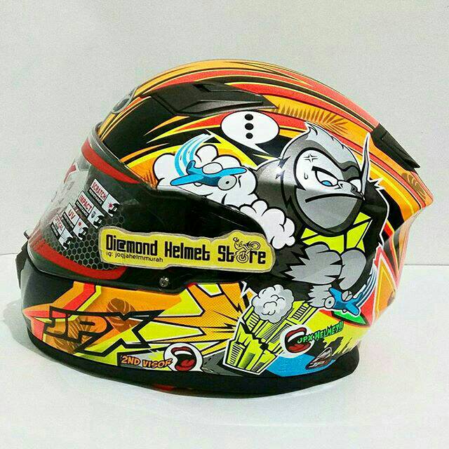 Helm JPX Storm X 818 motif KingKong Red Fluo Flat Visor Double Visor