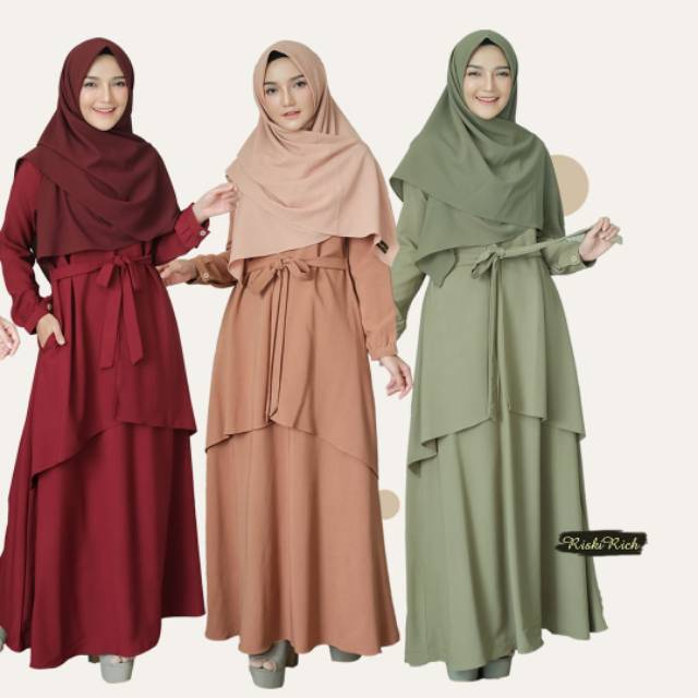 Gamis Muslim Wanita Terbaru Fashion Baju Dress Remaja Murah Motif Polos Busui Cantik Aulia Aurora Cr