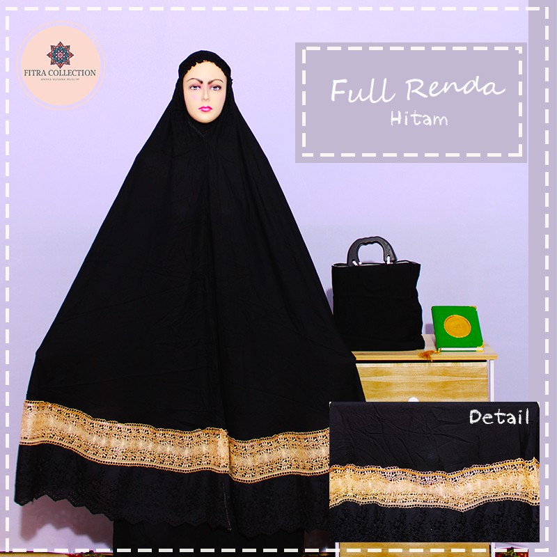Mukena Hitam Polos dengan Renda Kombinasi