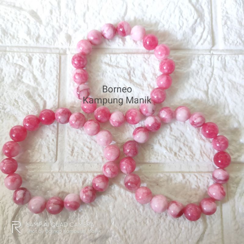 Gelang Batu Akik Giok Merah Muda - Gelang Batu ukuran dim 10mm