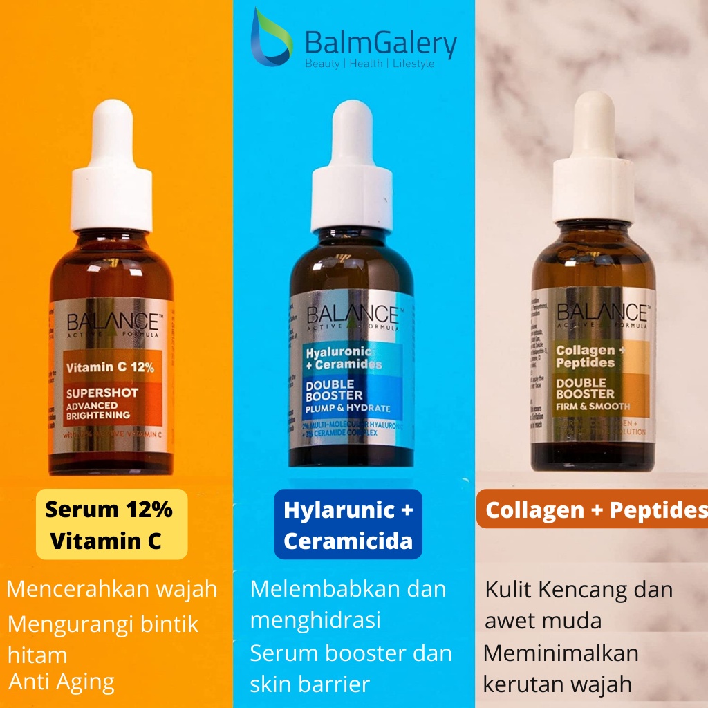 BALANCE Serum All Variant 30 ml / Active Formula (Vitamin C, Hyaluronic, Collagen) Perawatan Kulit Mencerahkan Melembabkan Mengencangkan Wajah