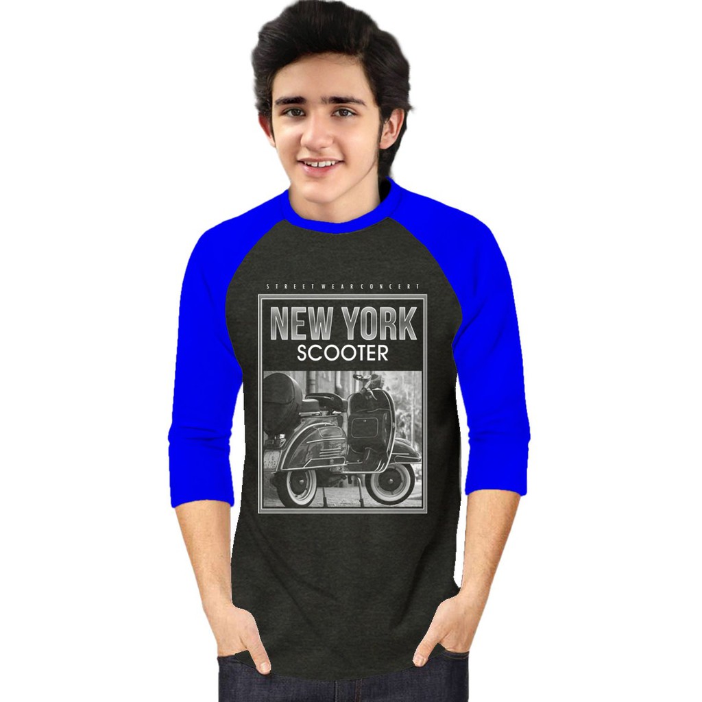 Kaos Raglan (NEW YORK SCOOTER)/Kaos Pria Lengan 3/4/ Kaos Pria/ Kaos Cowok/ Kaos Oblong/Misty