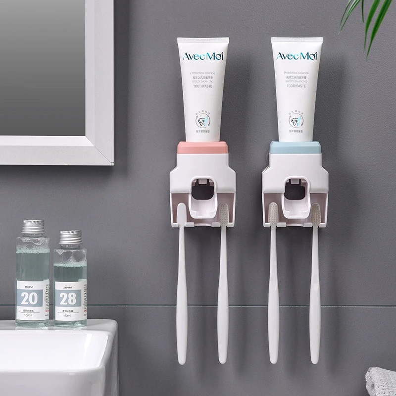 Creative Wall-mounted Home Automatic Toothpaste Dispenser+2pcs Toothbrush Holder / Bathroom Lazy Toothpaste Squeezers Device