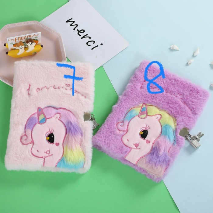 

Unik Diary Bulu Unicorn Panda Hello Kitty Dog Sequins A5 Gembok Buku Bergaransi