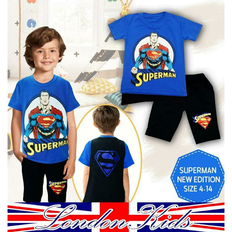 Ready Stelan setelan anak laki laki london kids superhero superman sayap