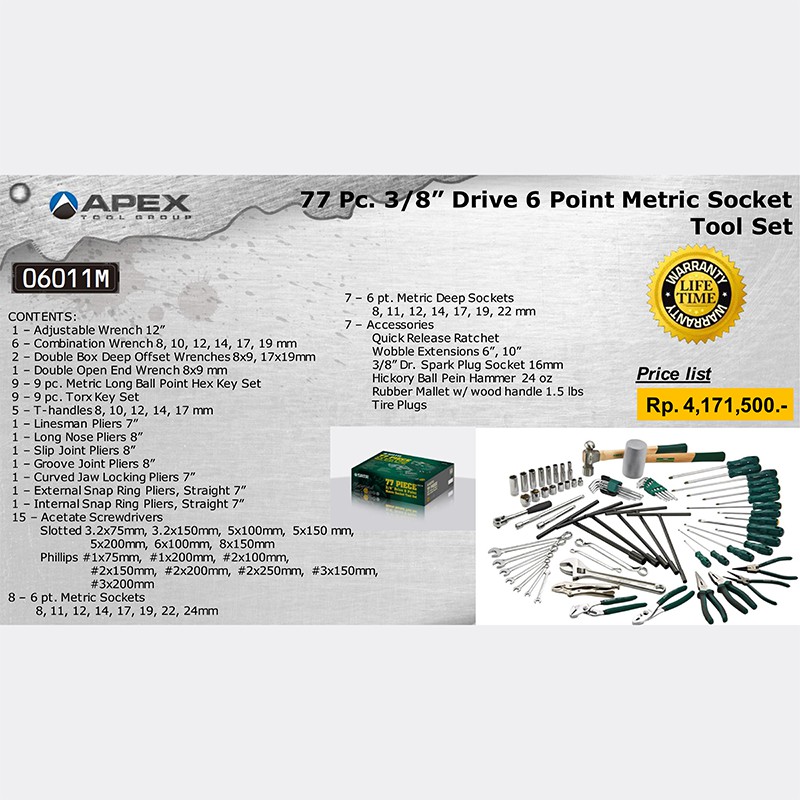 SATA Paket Ekonomis Lengkap Soket tool set 77 PCS 3/8 socket 06011M