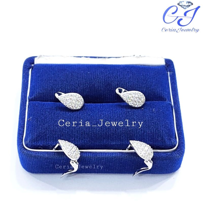 Anting Perak Asli Silver Wanita 925 Lapis Emas Putih Model Daun - Anting Wanita Anti Karat