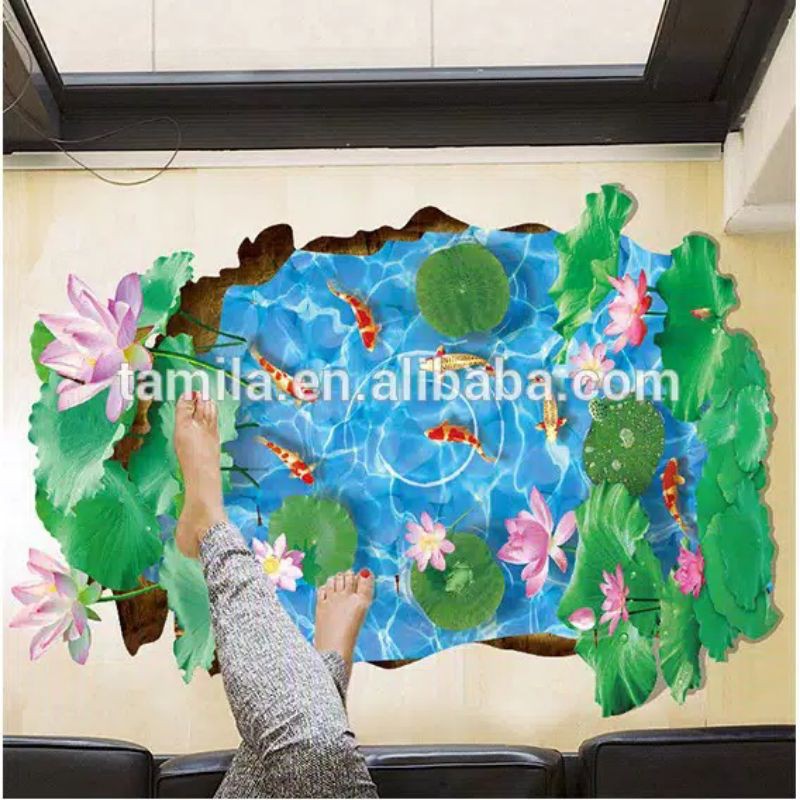 WALL STICKER 3D KOI KOLAM BIRU