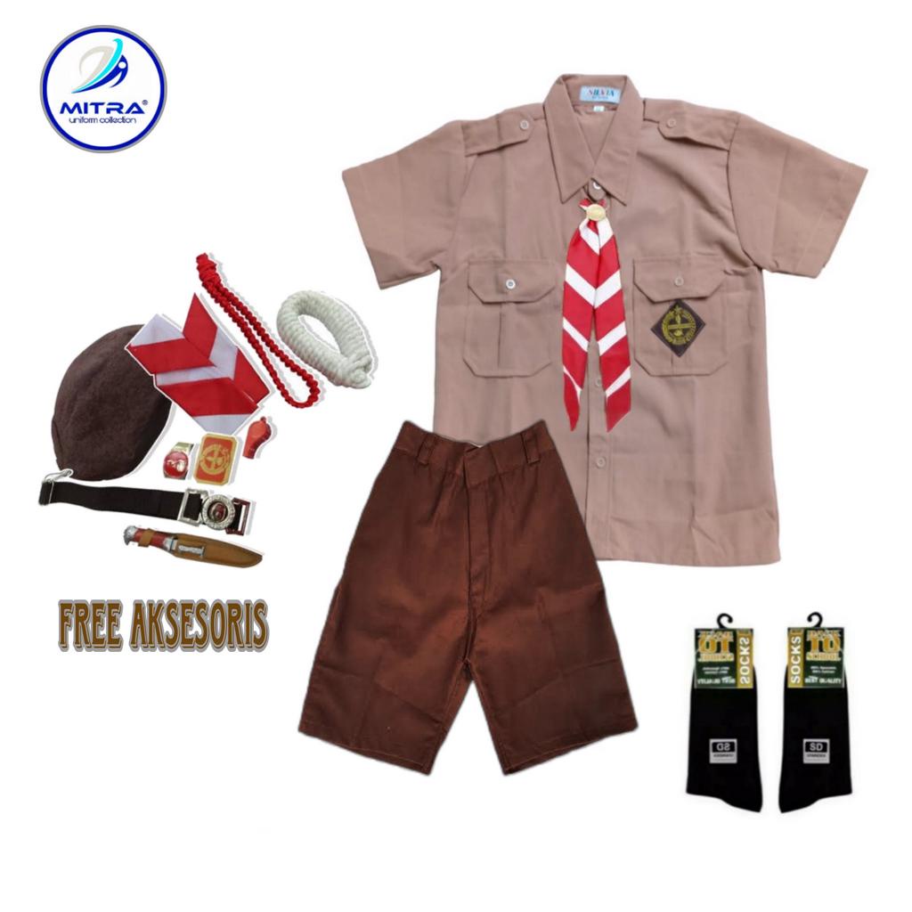 Seragam Pramuka Penggalang SD Setelan Anak Laki Laki Pendek Kelas 1-6 SD Free Atribut Pramuka