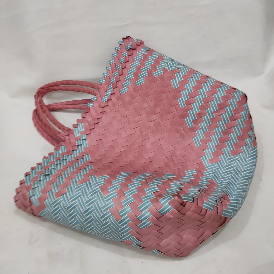 Tas tangan jinjing plastik belanja sayur sayuran kecil anyam anyaman lurik hantaran hampers hamper reuseable
