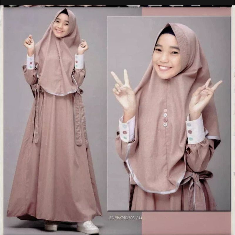 C.P-GAMIS ANAK PEREMPUAN MAYA KIDS SYARI UMUR 6 SAMPAI 13 TAHUN BAHAN KATUN SUPERNOVA ADEM PLUS HIJABNYA