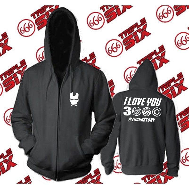 Jaket Hoodie zipper Iron Man I Love you 3000 Avengers Endgame