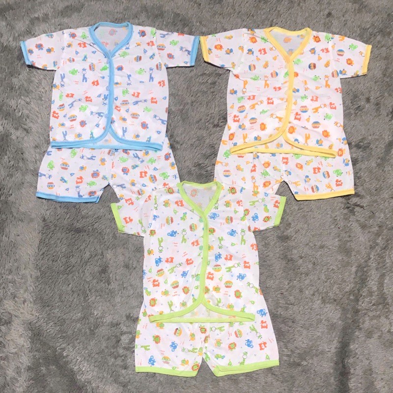 (Isi 3) Setelan Baju Bayi Lengan Pendek Motif Tabur