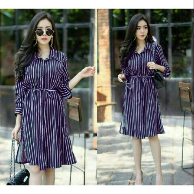 Rayoni salur navy / tunik stripe wanita busui friendly K 1265