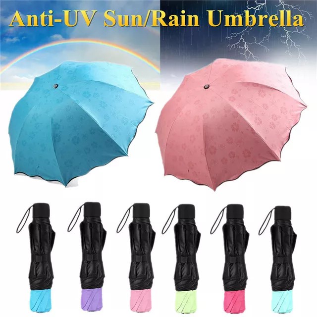 Payung Lipat 3D 3 Dimensi Magic Umbrella Payung Ajaib Timbul Motif Berubah Warna Motif Anti UV Lapis Hitam Gelombang