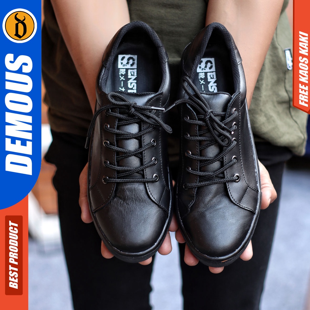 Sepatu Sneakers Pria Sepatu Casual Pria Kulit Asli Sepatu Kerja Kuliah Kondangan Sepatu Hitam Pria DEMOUSOFC ATARIC