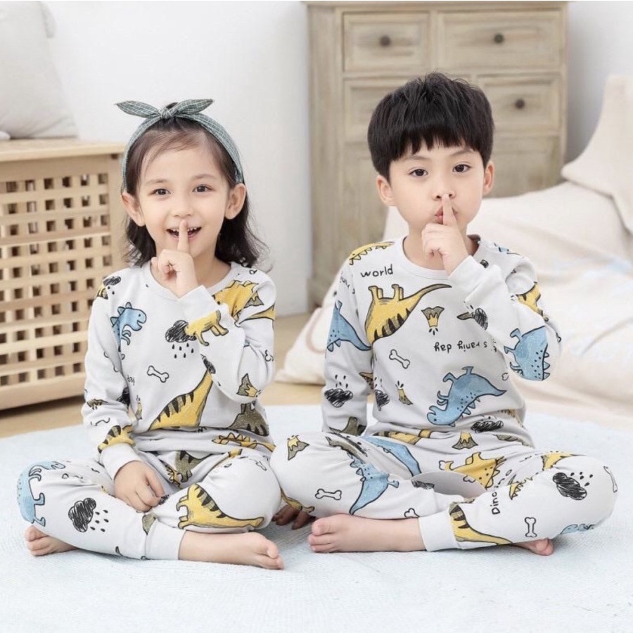 BAJU PIYAMA ANAK UNISEX 5THN KAOS KATUN SET CELANA PANJANG MOTIF BARU