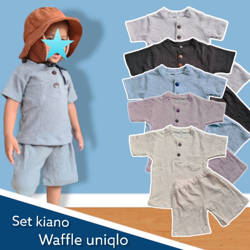 PILIH WARNA Setelan Kiano Waffle Uniqlo 2-8 Tahun Setelan Anak Unisex Setelan Kiano Polos