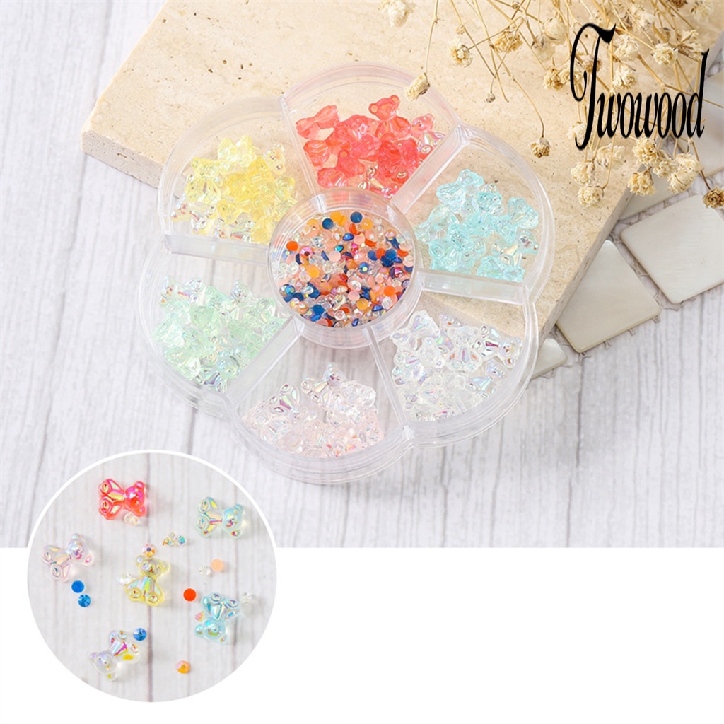 1 Kotak Ornamen Kuku Bentuk Kartun Beruang 3D Bahan Resin Untuk Nail Art