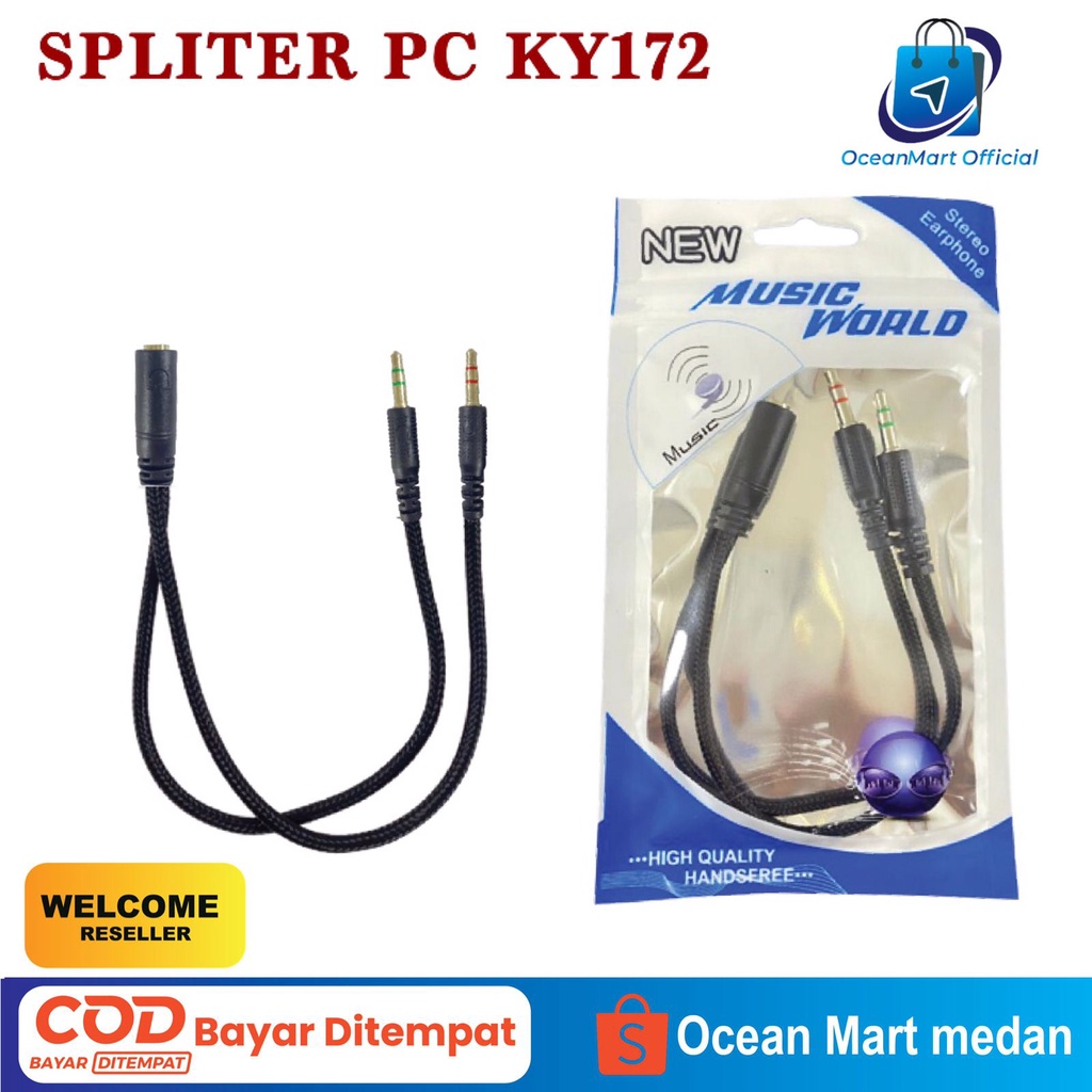 Spliter Audio Mic PC KY172 Kabel Aux Jack 3.5mm Splitter Connector Headset Earphone Aksesoris Handphone HP OCEANMART OCEAN MART Murah Grosir