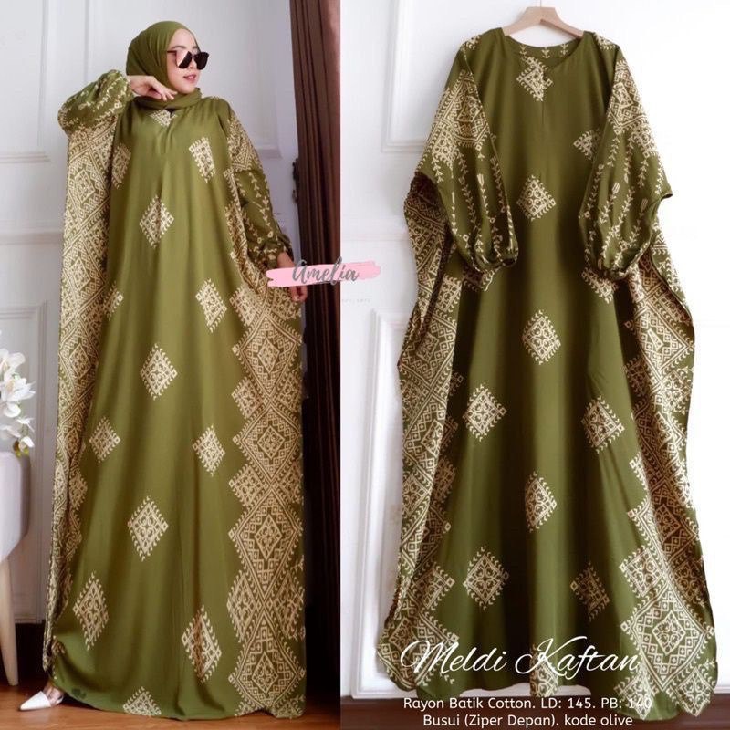 COD - Asmiranda Maxy Gamis Muslim Aurora Dress Shakila Aksen Renda Brukat Import Ld  110 Fit S - XL ( Free Bros ) Fashion Maxi Wanita Pesta Kondangan Modern Termurah Terlaris-KAFTAN MELDI OLIVE