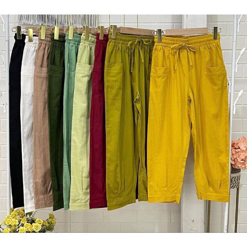 Celana Pinggang Karet Wanita 7/9 Crinkle Premium